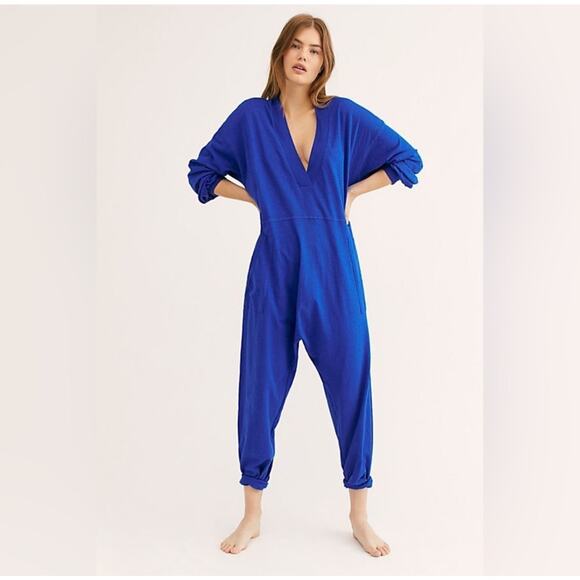 Free People Just Because Onesie in Blue Size Small Relaxed Slouchy Fit - Picture 1 of 14